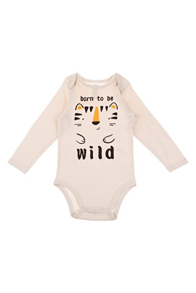 DD SHOP Body din Bumbac Bej Leu "Born to be Wild" pentru Bebelusi - Maneca Lu...