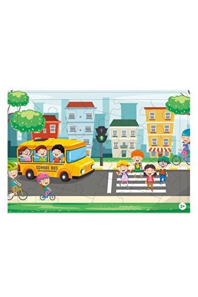 DD SHOP Puzzle Autobuz Scolar & Trecere de Pietoni cu Copii ( 24 de piese)