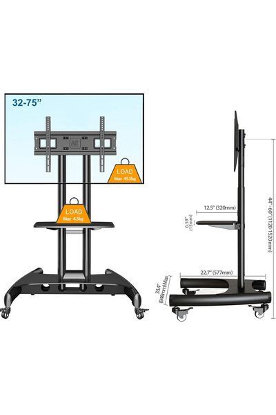 NB Ergonomic NB North Bayou Mobile TV Cart Rooling TV Stand with Wheels for 32 to 75 Inch LCD LED OLED Plasma Flat Panel Screens up to 100lbs AVA1500-60-1P (Black)