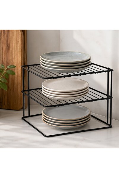 DD SHOP Etajera de Colt Neagra cu 3 Niveluri 24,8x24,6x19,2cm - Rafturi Metal...