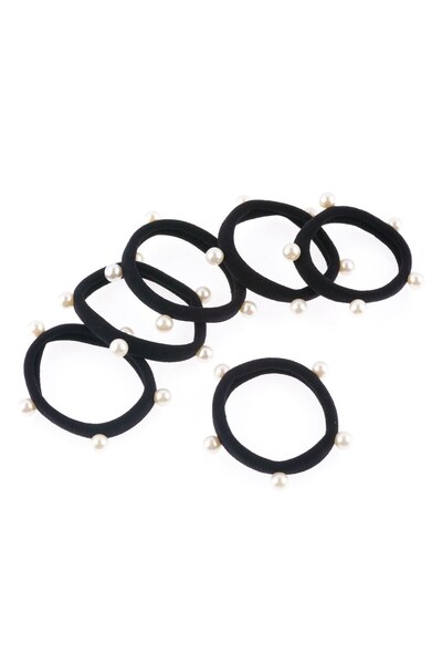 DD SHOP Elastice Par Frotte Negre cu Margele Albe pentru Femei - 6buc