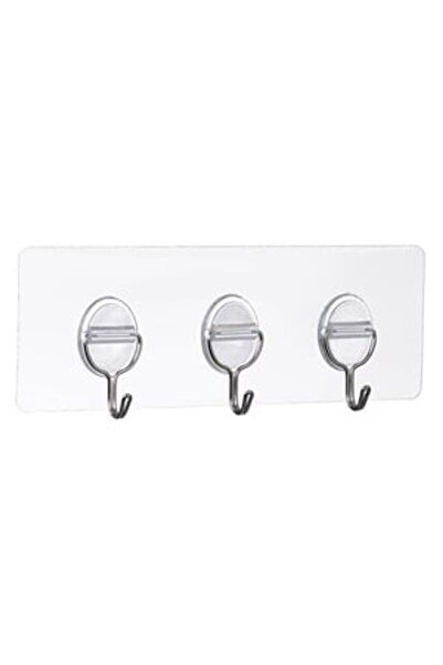DD SHOP Cuier Autocolant Triplu Transparent 20x7.5cm - Carlige Patrate Autoco...