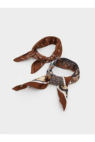 LC Waikiki Nevavm Farkıyla Lcw Accessories Brown Satin Patterned Women's Bandana