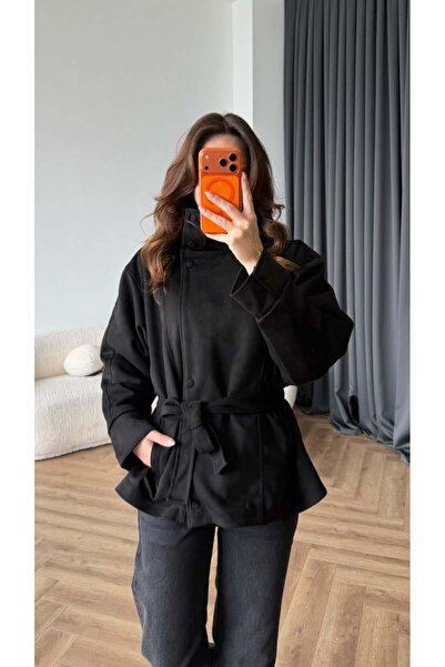 Blanco Women's Imported Soft Textured Zr Model High Collar Belted Suede Jacket