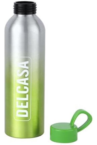 DELCASA Aluminium Water Bottle, 600 ml Capacity, Silver/Green