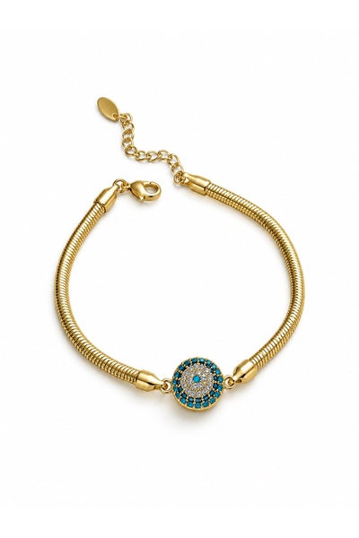Ressia Turquoise Stone Evil Eye Bead Singapore Crushed Chain Bracelet