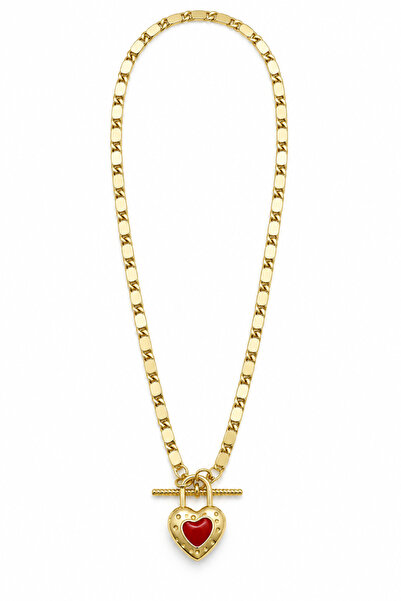 Stelle Jewelry قلادة نسائية من الفولاذ على شكل قلب أحمر مع تفاصيل على شكل حرف...