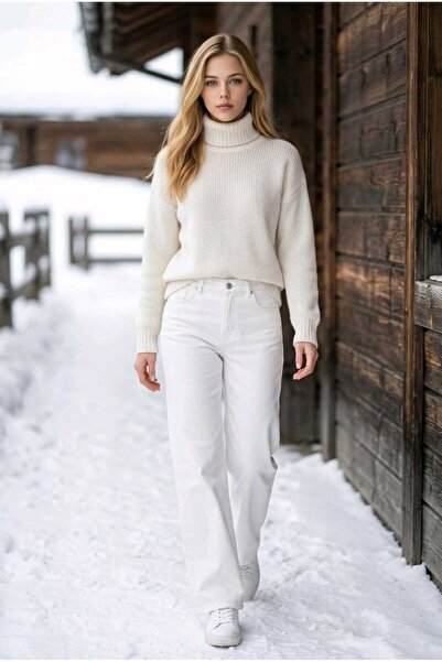 hies White Palazzo Jeans - High Waist, Soft Lycra, Stretchy, Loose-Leg Women'...