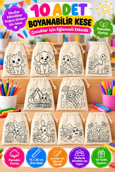 Elbasan Tekstil 10 Adet Boyanabilir Hambez Kese Büzgülü 15 x 20 cm