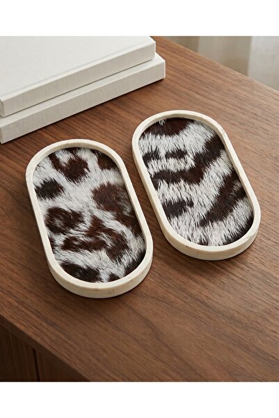 Taş Tozu Döküm 2'li Leopar Desenli Kaplan Desenli Oval Dekoratif Tepsi Seti 18x9.5 cm – Takı Tabağı, Anahtarlık ve Düzenleyici Sunumluk