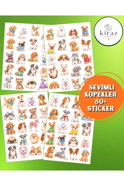 Kiraz Craft Sevimli Köpekler Sticker Seti – 4’lü Renkli Köpek Temalı Çıkartma...