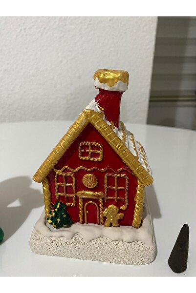 ELBUCOLECTION Şeker Ev Tütsülük Ve Sepetli Noel Baba El Yapımı Konik Tütsü Dekor
