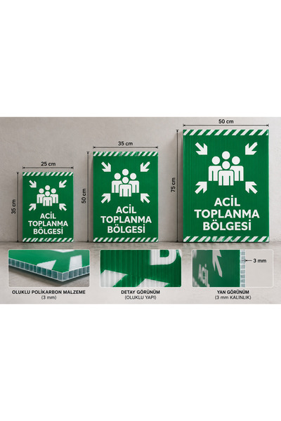 MCK Reklam Acil Toplanma Bölgesi Uyarı Levhası 35x50 cm (3 mm Oluklu Polikarbon)