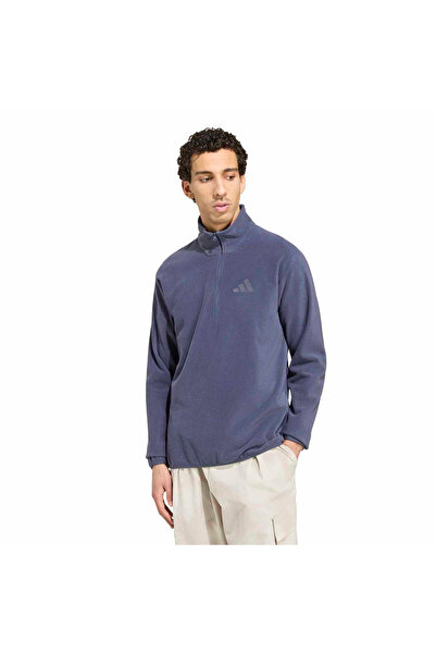 adidas سويت شيرت رجالي من Multi Essentials Fleece باللون الأزرق ذو ياقة عالية