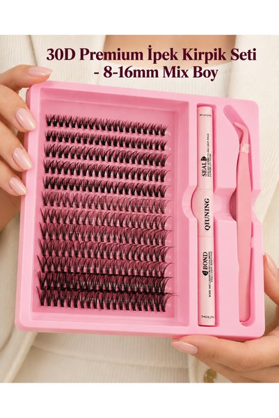 Sepetten Eve 30D Premium İpek Kirpik Seti - 8-16mm Mix Boy - Yapıştırıcı / Sa...