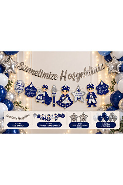 Dizayn Parti Evi Sünnetimize Hoşgeldiniz Banner + Sünnet Temalı Dekoratif Ban...