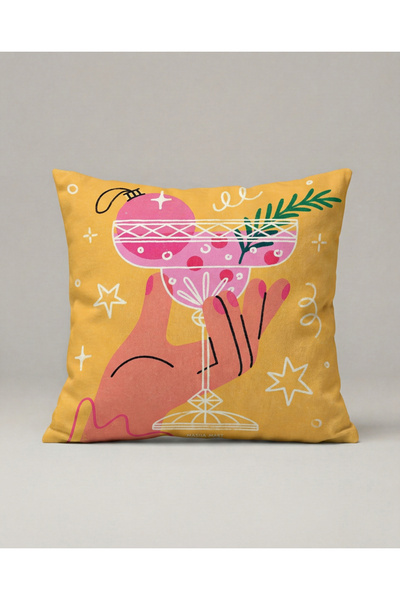viki concept Pink New Year's Cocktail Patterned Cushion Cover 375 – Holiday C...