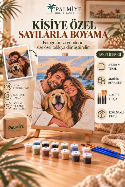 Palmiye Hobi & Sanat Kişiye Özel Sayılarla Boyama 40x50 Cm Tuval Seti Fırça B...