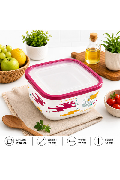 Üçsan Plastik 1900ml Square Food Storage Container with Lid | BPA-Free Food G...