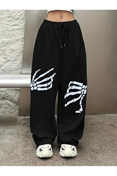 classy moda Oversize Urban Style 3 Thread Raster Printed Wide Leg Bottoms