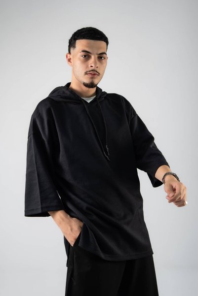 Gerusta Erkek Siyah Oversize Kapüşonlu Sweat GRS1283