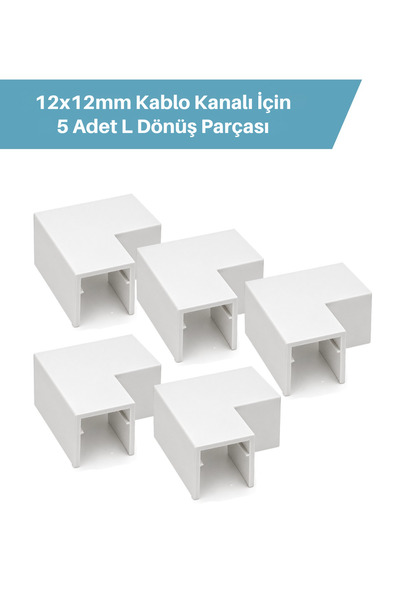 ODTA 5 Adet 12x12mm Kablo Kanalı L Köşe Dönme Aparatı, Beyaz L Konnektör, Ara...