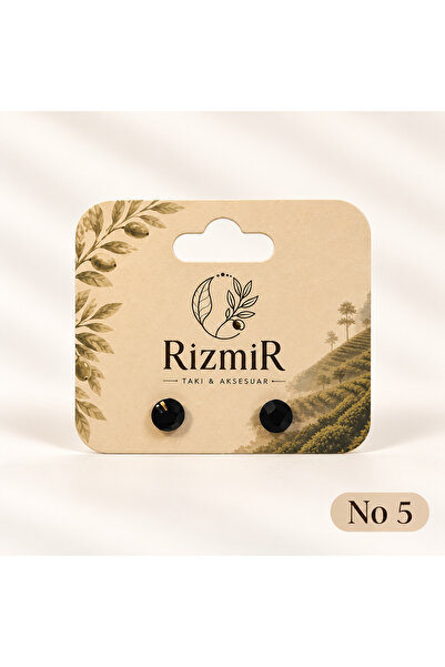 rizmir Siyah Taşlı Yuvarlak Kadın Küpe No 5