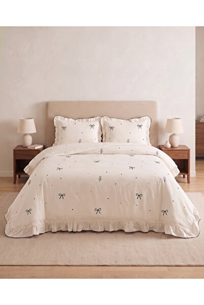 DB DANLA BALDİ Home Collection طقم غطاء لحاف مزدوج من قطن 100%، بحواف مكشكشة ...