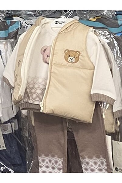 Bilge Trend ERKEK BEBEK , AYICIK DESENLİ KAPÜŞONLU ŞİŞME YELEK , TİŞÖRT , PANTOLON 3 PARÇA KIŞLIK TAKIM