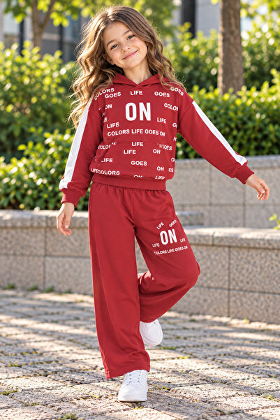 SERPİL Ss Gi̇yi̇m Girls' Tracksuit Set – Hooded Lettered Sweatshirt and Pants
