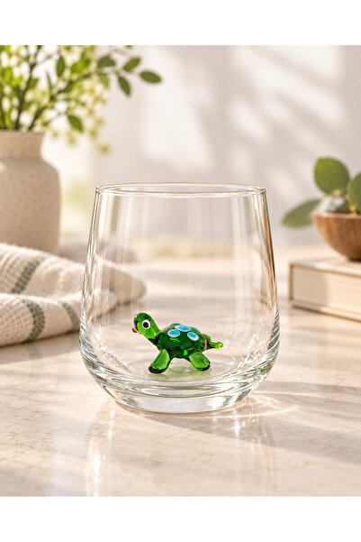 ADAMODART Green Turtle Glass Water Cup with Figure - Single