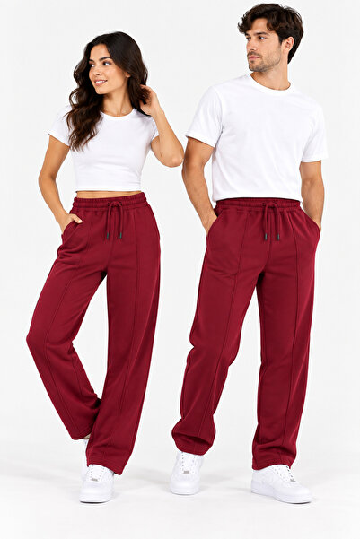 Generic Brand Unisex Wide-Leg Sweatpants with Front Stitching Detail and Tie-...