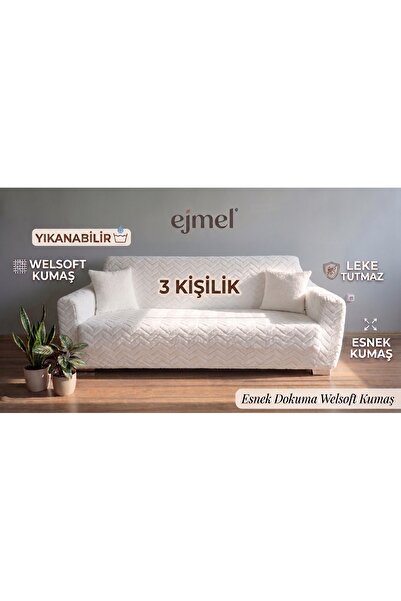 EJMEL WELSOFT kumaş Desenli Esnek 3 Kişilik Koltuk Kılıfı kanepe kılıfı çekya...