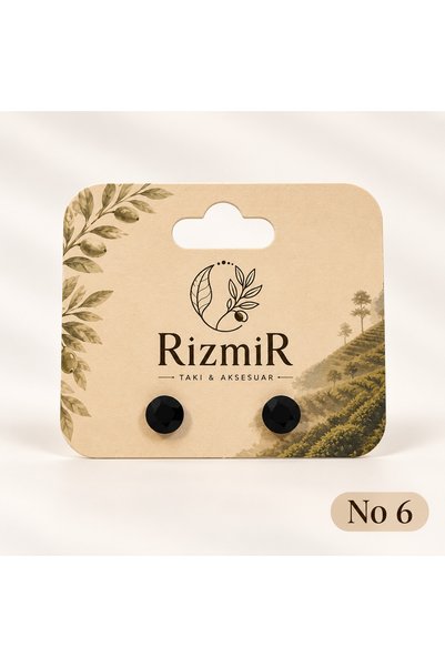 rizmir Siyah Taşlı Yuvarlak Kadın Küpe No 6