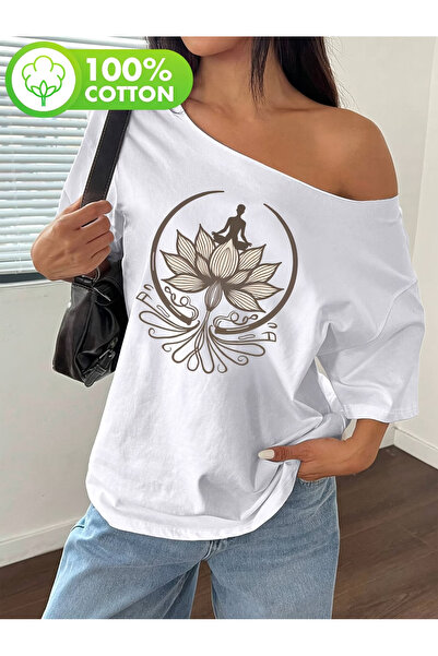 OVER HEAD Tricou pentru femei Meditation Lotus, cu gât în ​​formă de barcă, c...