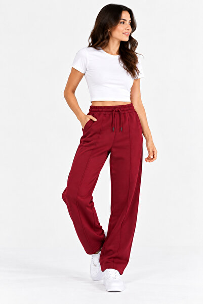 Generic Brand Unisex Wide-Leg Sweatpants with Front Stitching Detail and Tie-Waist