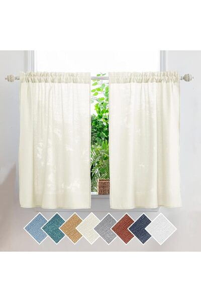 Yancorp White Kitchen Tier Curtains 24 inches Length Linen Textured Short Cur...