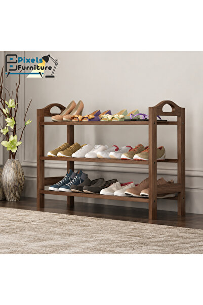 PixelsFurniture منظم أحذية من بكسل الأثاث 3 طبقات مصنوع من الخيزران الطبيعي