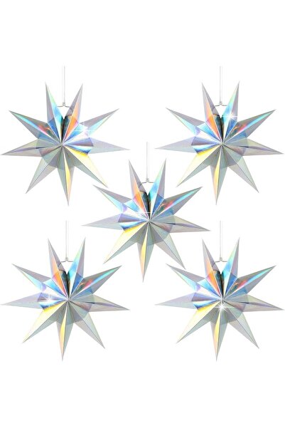 Yelajoy 5 PCS Star Lanterns,Silver Hanging Paper Lampshades