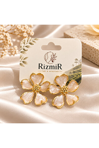 rizmir Gold Çerçeveli Çiçek Form Kadın Küpe