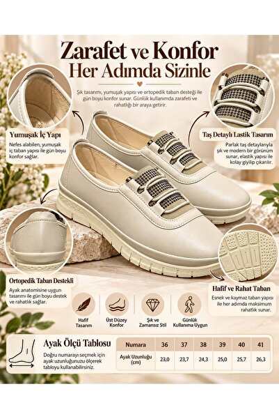 SOLERIUM SHOES Kadın Lastik Detay Taşlı Anne Ayakkabısı Günlük Ayakkabı Babet