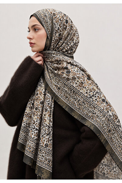 AGAPI Khaki Ethnic Patterned Cotton Hijab Shawl – Soft Textured Patterned Wom...