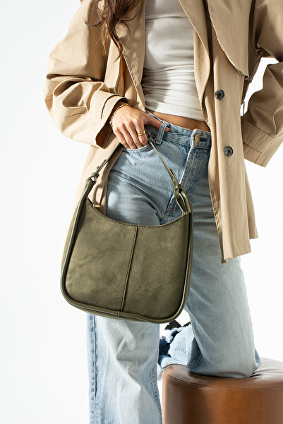 Adox Çanta Li̇nde Model Suede Khaki Women's Hand and Shoulder Bag