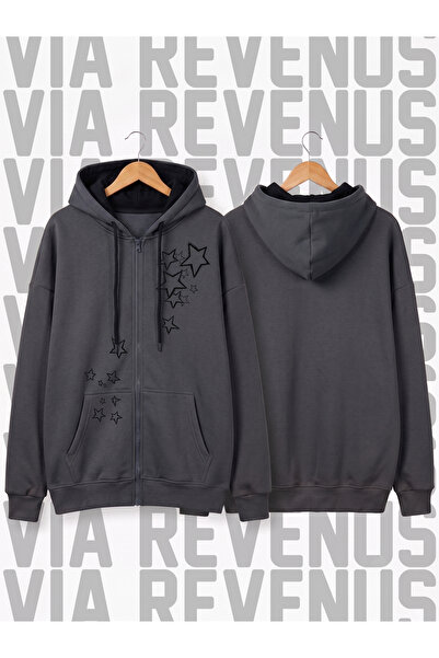 Vordevia Star Y2K Printed Unisex Zippered Hooded Sweatshirt Cardigan