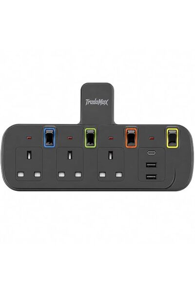 Generic TradaMax 4-Way Wall Outlet Adapter with USB-C & 2 USB-A Ports