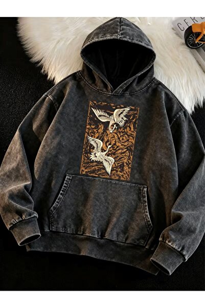 classy moda Street Style Oversize 3 Thread Raster Printed Hooded Sweatshirt