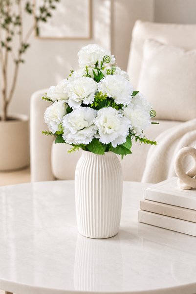 MD Aspiz Flowers Yapay Çiçek 12li Lüx Beyaz karanfil Demeti 45 cm ( Saksısız ...