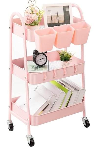 SupWolf 3-Tier Rolling Utility Cart, Metal Utility Cart with Lockable Wheels,...