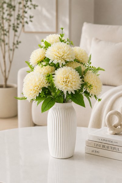 MD Aspiz Flowers Yapay Çiçek 10lu Lüx krem krizantem Demeti 45 cm ( Saksısız ...