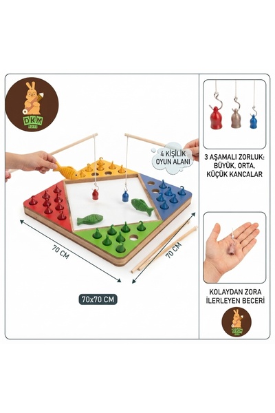 4 Kişilik Eğitici ve Kademeli Ahşap Balık Tutma Oyunu